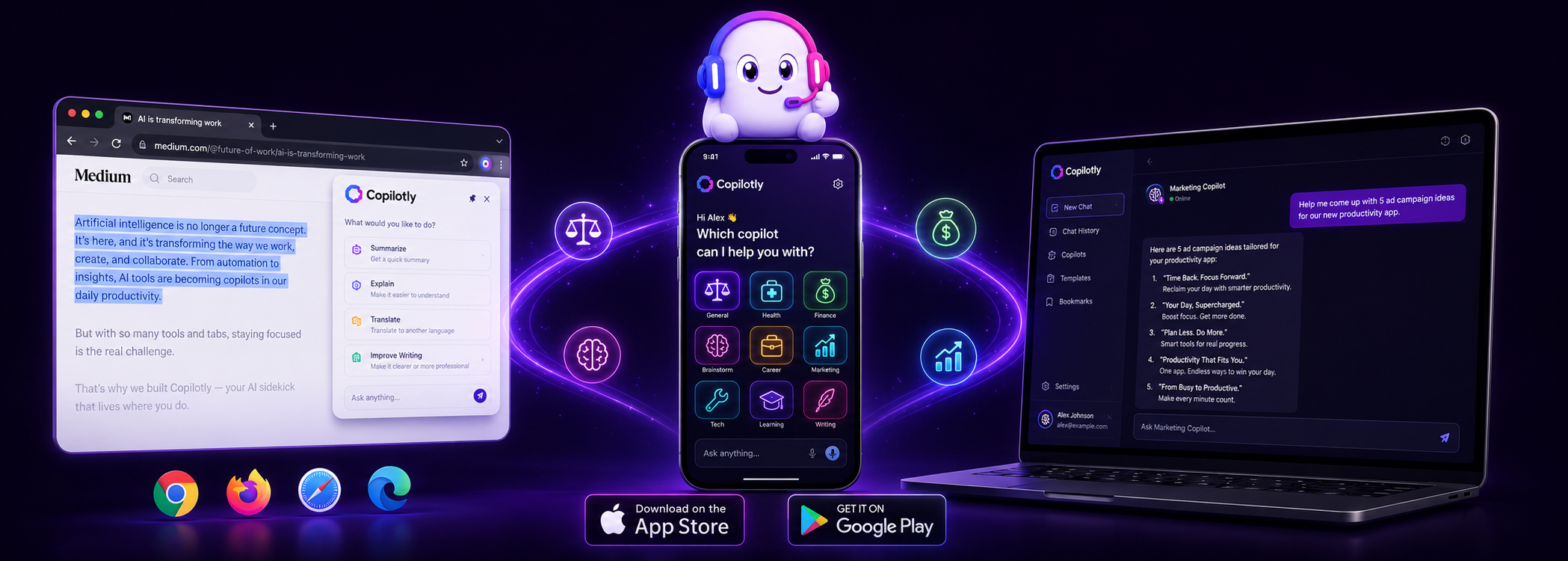 Copilotly on mobile devices